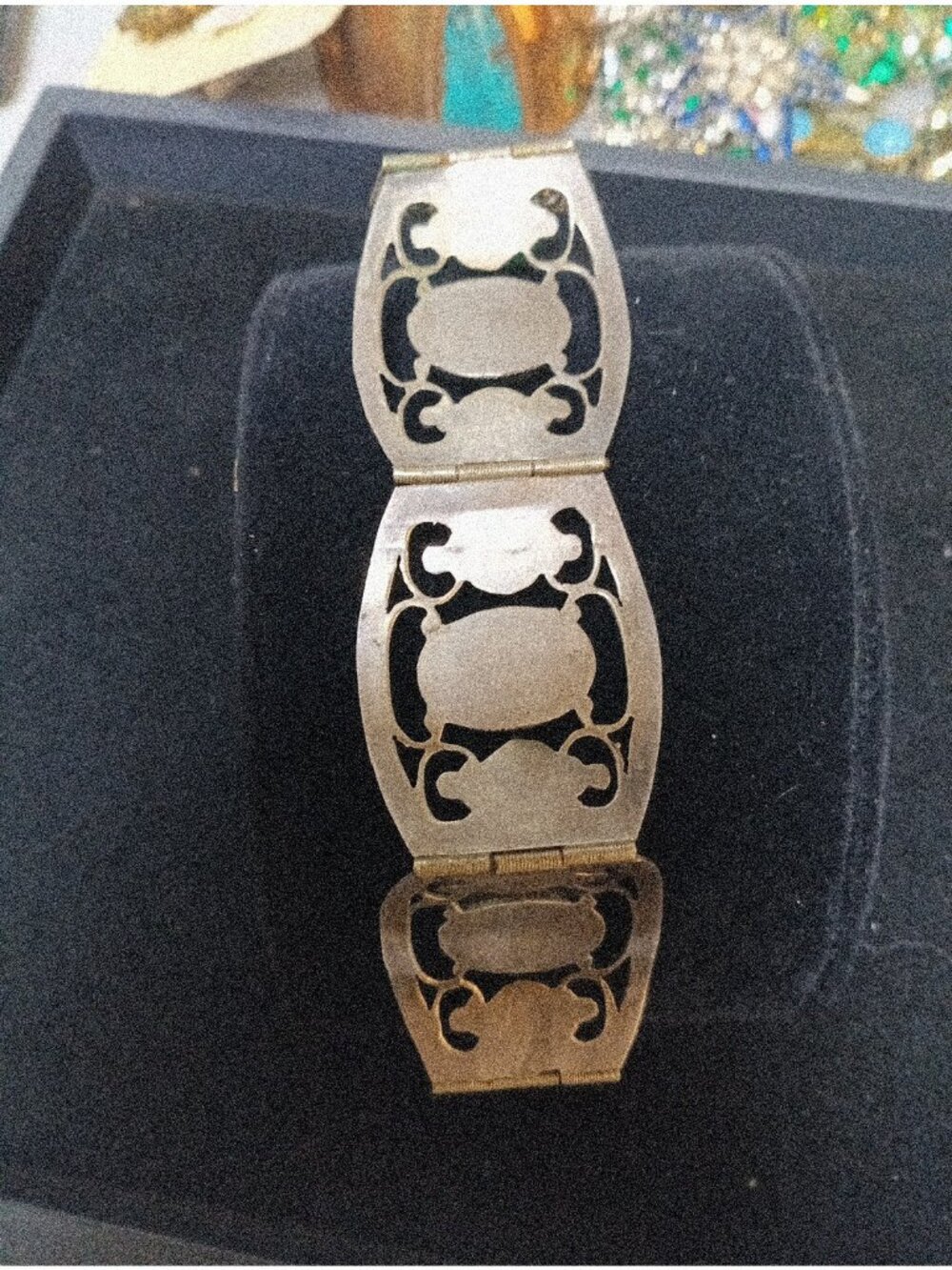 VINTAGE TAXCO MEXICO STERLING SILVER & JADE FILIGREE  BRACELET  (R4) - Picture 4 of 4